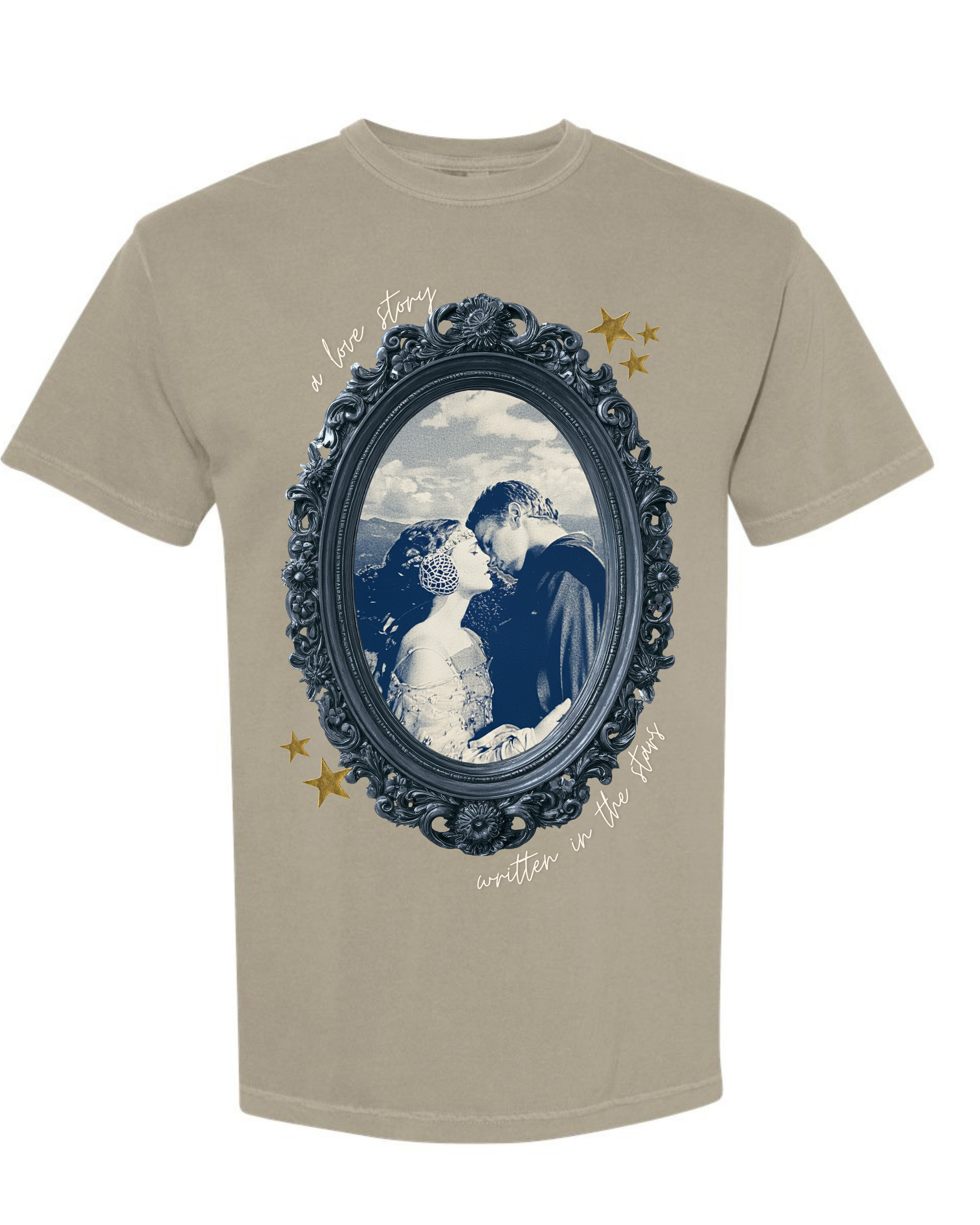 dark khaki tshirt with padme and annikan with "written in the stars"